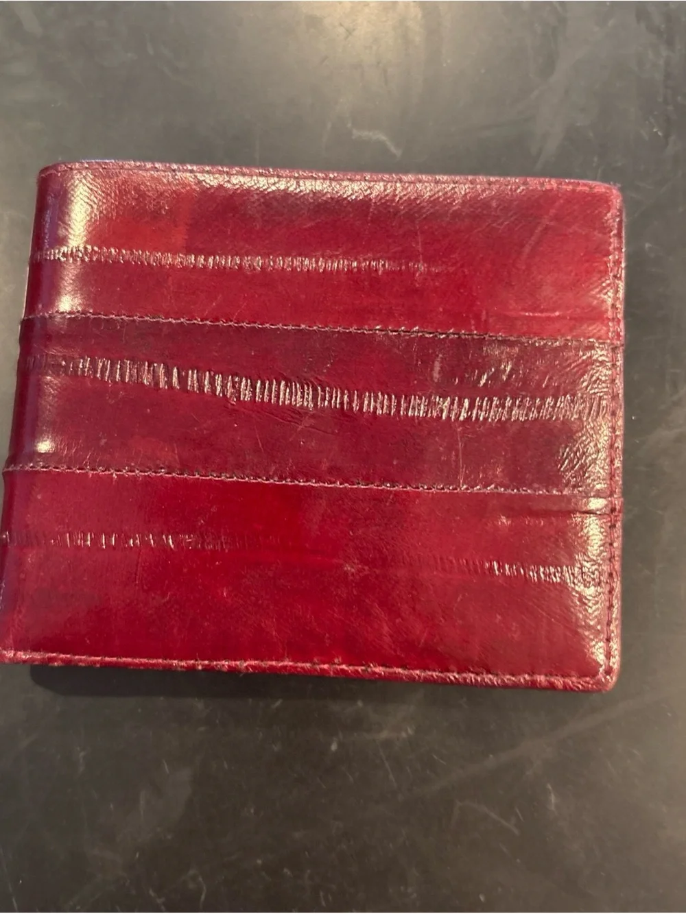 Vintage  Burgundy Leather Bifold Card Holder